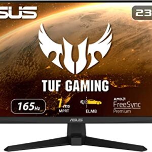 شاشة منحنية للالعب تي يو اف من اسوس، 23.8 بوصة و1080P (VG249Q1A) FHD IPS 165 هرتز، تدعم 144هرتز، 1 مللي ثانية، ضبابية منخفضة عند الحركة، مكبر صوت وتزامن حر، تحسين اللون، حامل VESA، منفذ شاشة وHDMI
